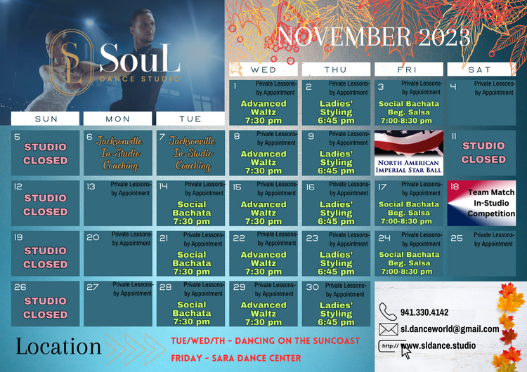 💃🕺November 2023 Dance Classes & Event Calendar 💃🏽🕺🏽