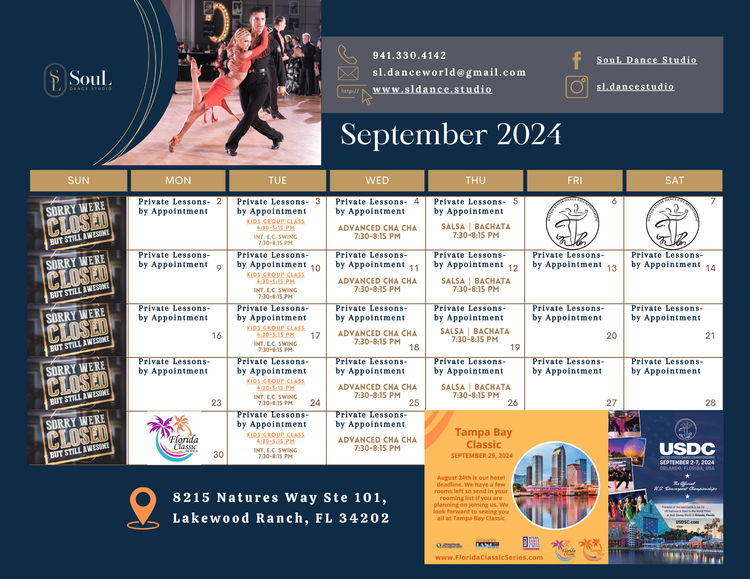 🥝🍍 September 2024 SouL Dance Studio Group Class and Event Calendar 🍍🥝