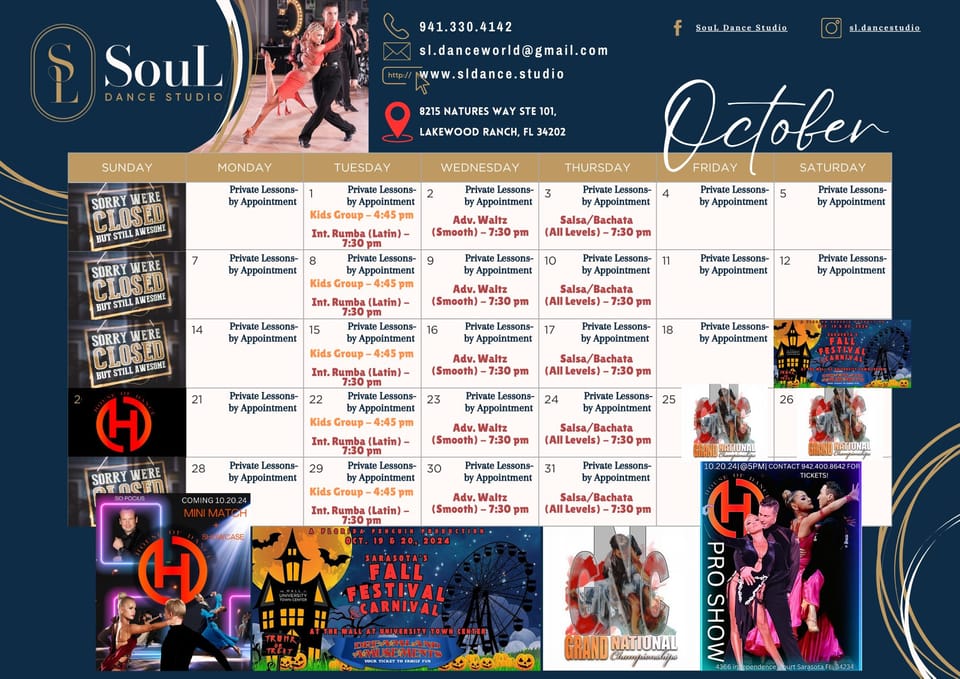 👻🎃 October 2024 SouL Dance Studio Group Class and Event Calendar 🎃👻